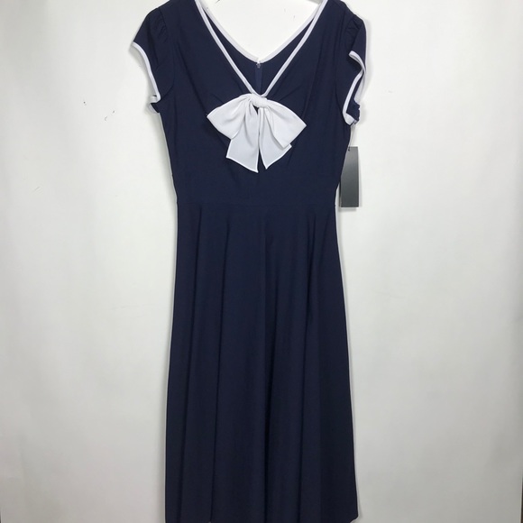 Stop Staring Navy Swing Dress w/Bow NWT - Picture 2 of 6